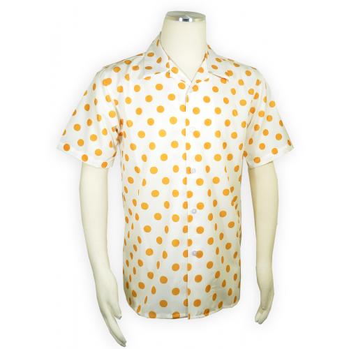 Pronti White / Gold Polka Dot Design Button Up Short Sleeve Shirt S6540